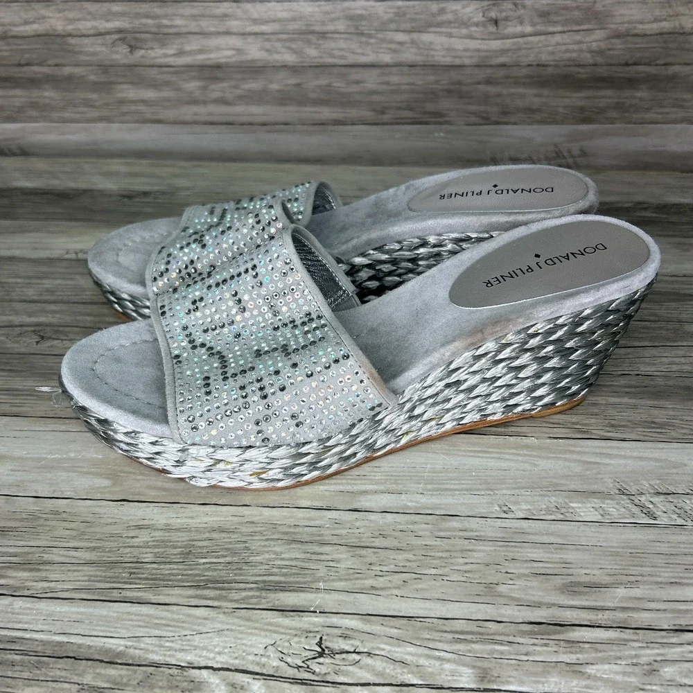 Donald J Pliner Frida SP Rhinestone Espadrille Wedge Slide Sandals 8M